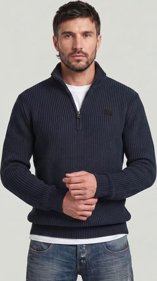 G-Star RAW Double Collar Half Zip Knit Donkerblauw Heren - Foto 5