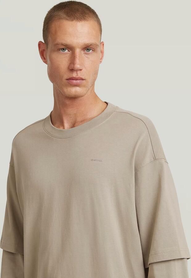 G-Star RAW Double Sleeve Loose T-Shirt Beige Heren - Foto 4