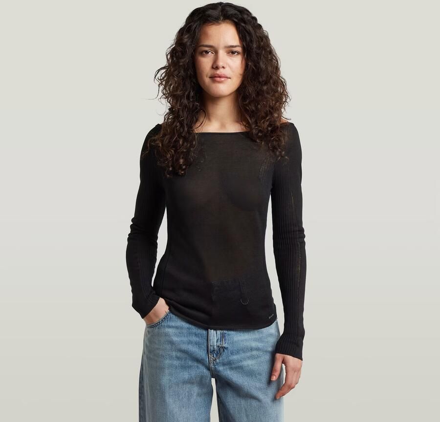 G-Star RAW Engineered Sheer Slim Gebreide Trui Zwart Dames