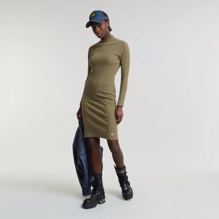 G-Star RAW Ergonomic Slim Rib Jurk Groen Dames - Foto 3