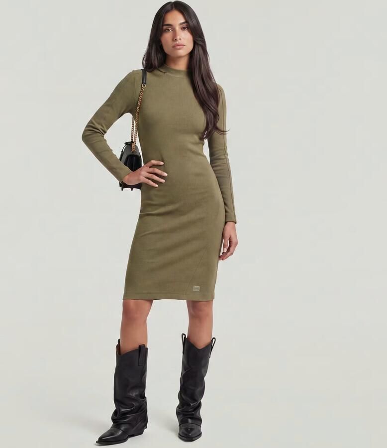 G-Star RAW Ergonomic Slim Rib Jurk Groen Dames - Foto 10