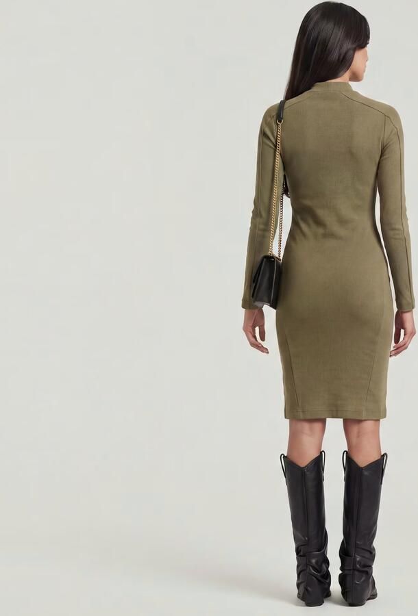 G-Star RAW Ergonomic Slim Rib Jurk Groen Dames - Foto 11