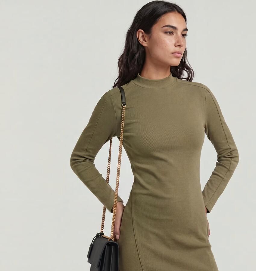 G-Star RAW Ergonomic Slim Rib Jurk Groen Dames - Foto 8