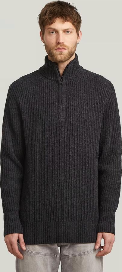 G-Star Raw Gebreide pullover van lanawolmix met opstaande kraag en ritssluiting