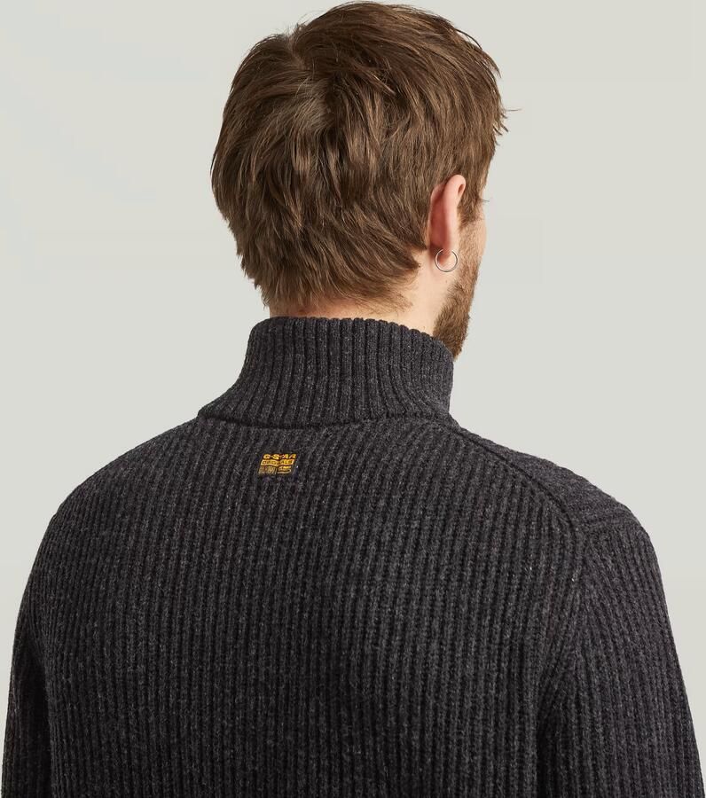 G-Star Raw Gebreide pullover van lanawolmix met opstaande kraag en ritssluiting - Foto 3