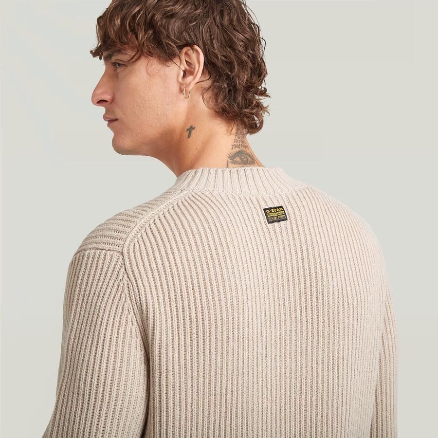 G-Star RAW Essential Ribbed Gebreide Trui Beige Heren - Foto 2