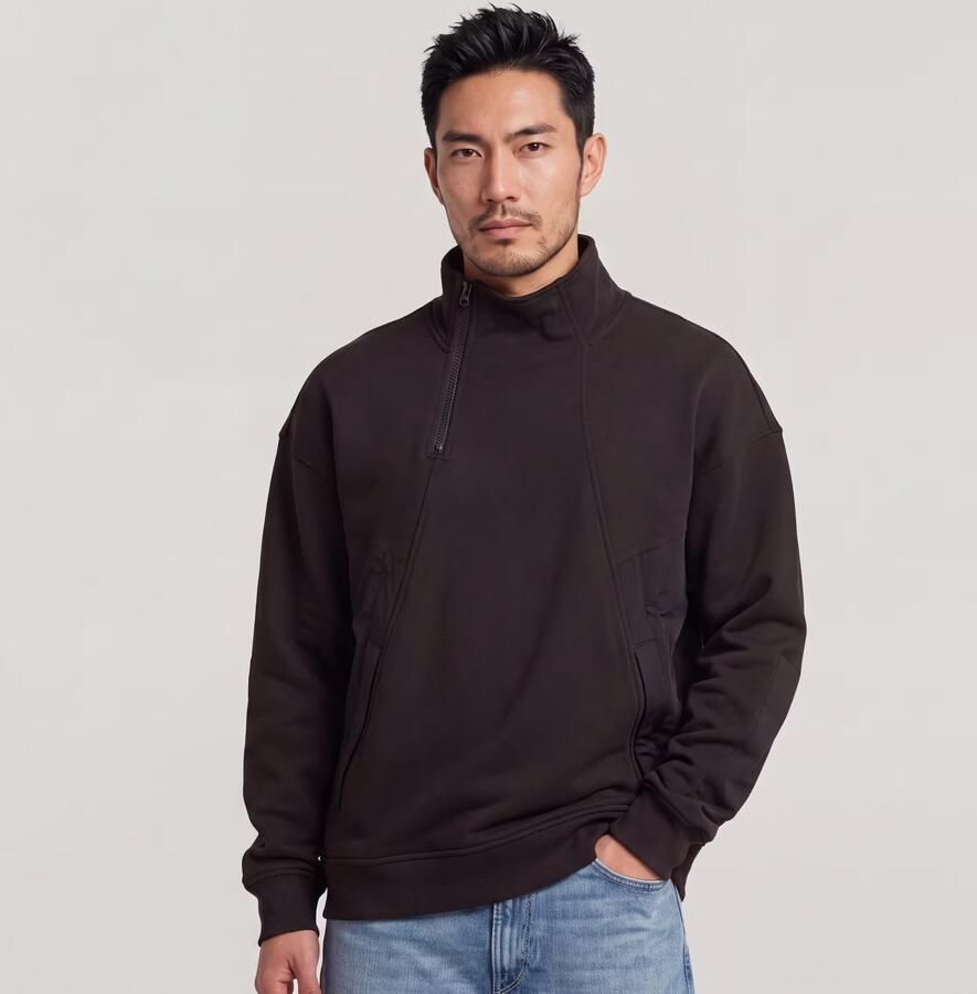 G-Star RAW Fabric Mix Half Zip Sweater Zwart Heren - Foto 3