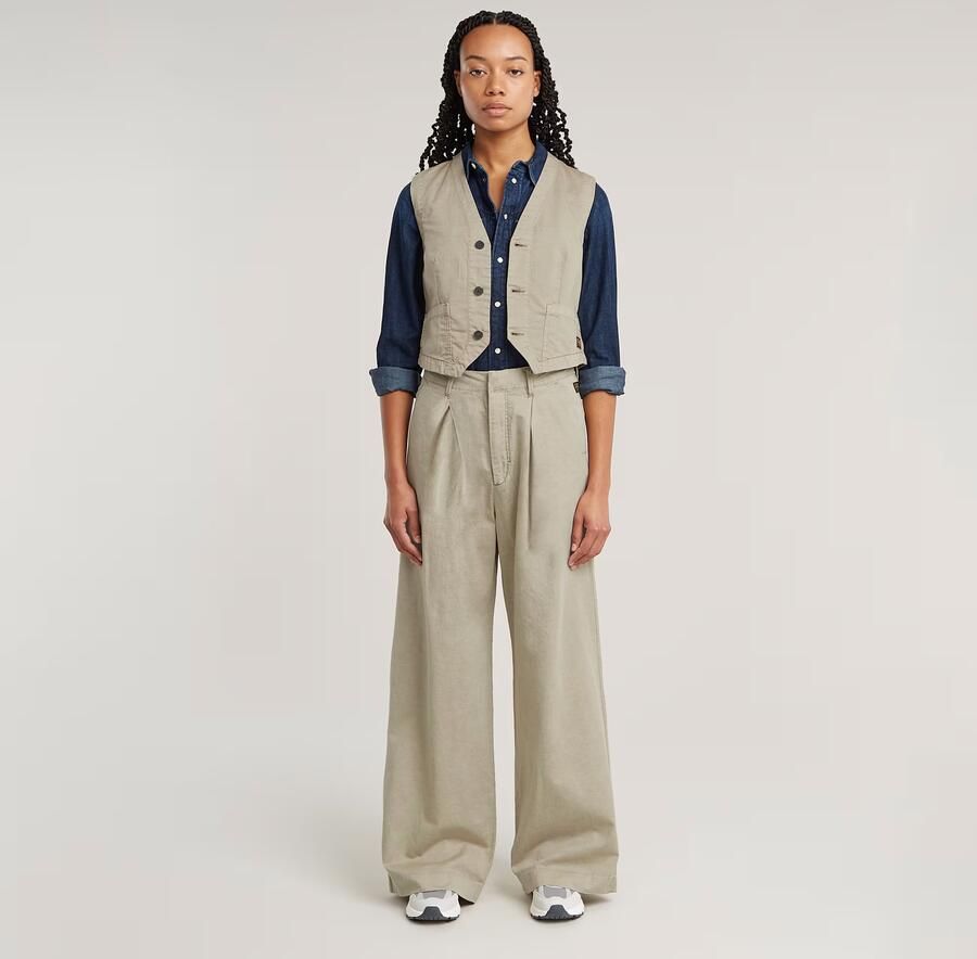 G-Star RAW Fluid Wide Leg Broek Beige Dames - Foto 4