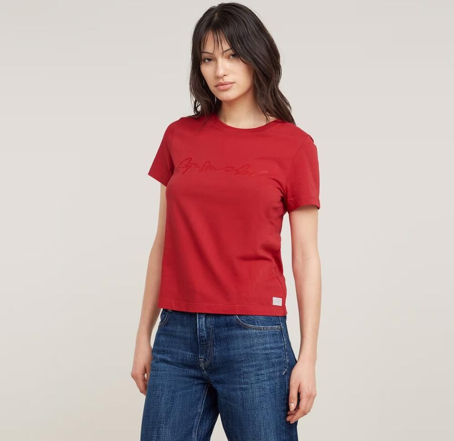 G-Star RAW T-shirt G-Script Shiny R met ton-in-ton opdruk
