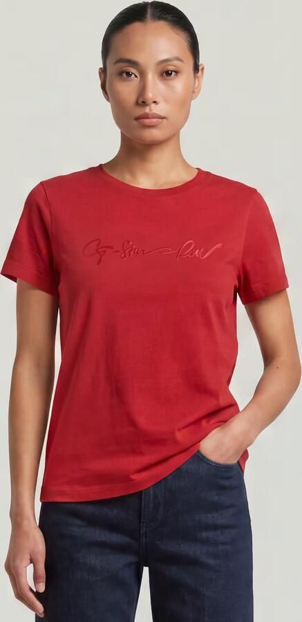 G-Star RAW T-shirt G-Script Shiny R met ton-in-ton opdruk - Foto 9
