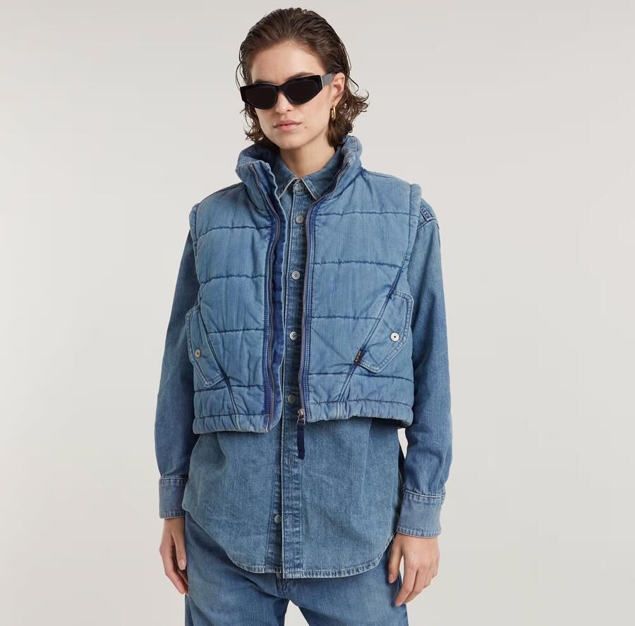 G-Star RAW Gewatteerde Bodywarmer Mae Midden blauw Dames