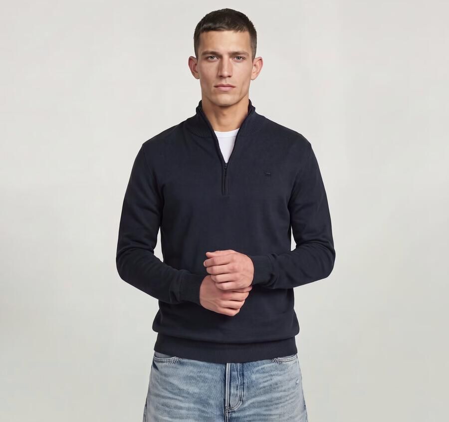 G-Star RAW Half Zip Gebreide Trui Donkerblauw Heren - Foto 5
