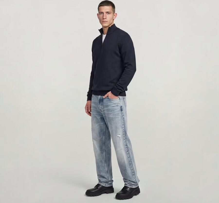 G-Star RAW Half Zip Gebreide Trui Donkerblauw Heren - Foto 6