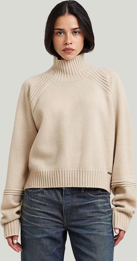 G-Star RAW Heavy Moto Turtle Gebreide Trui Beige Dames