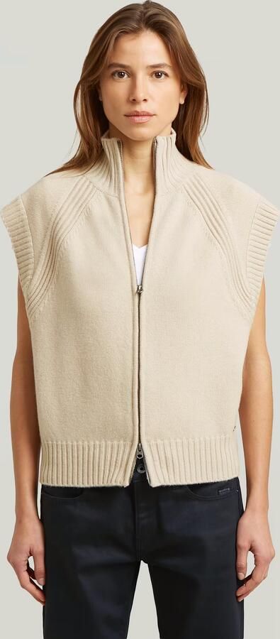 G-Star RAW Heavy Moto Zip Gebreid Vest Beige Dames