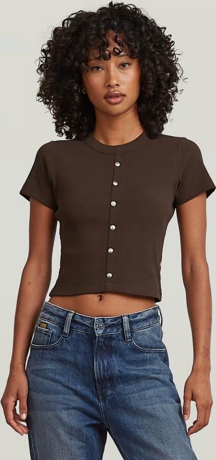 G-Star Raw Kort T-shirt met knoopsluiting model 'Heritage'