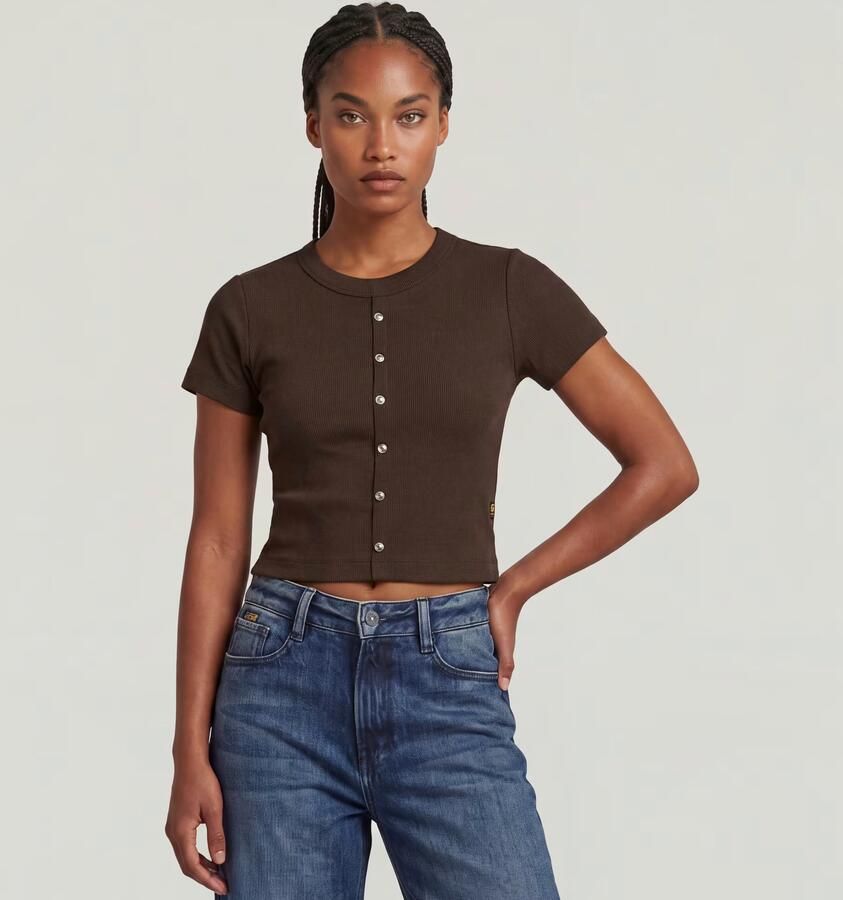 G-Star Raw Kort T-shirt met knoopsluiting model 'Heritage' - Foto 3