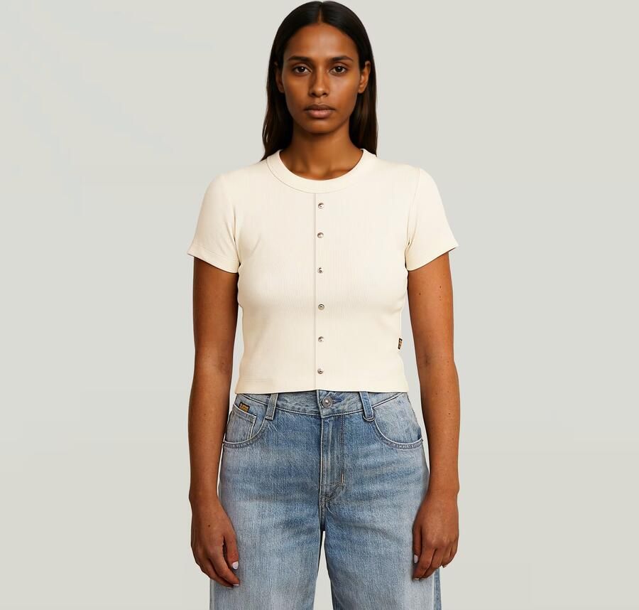 G-Star Raw Kort T-shirt met knoopsluiting model 'Heritage'