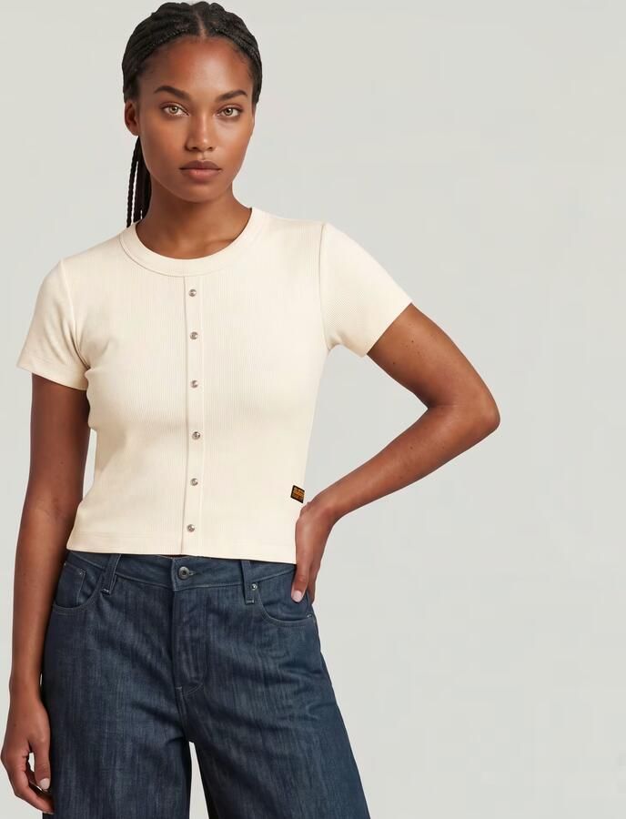 G-Star Raw Kort T-shirt met knoopsluiting model 'Heritage' - Foto 4