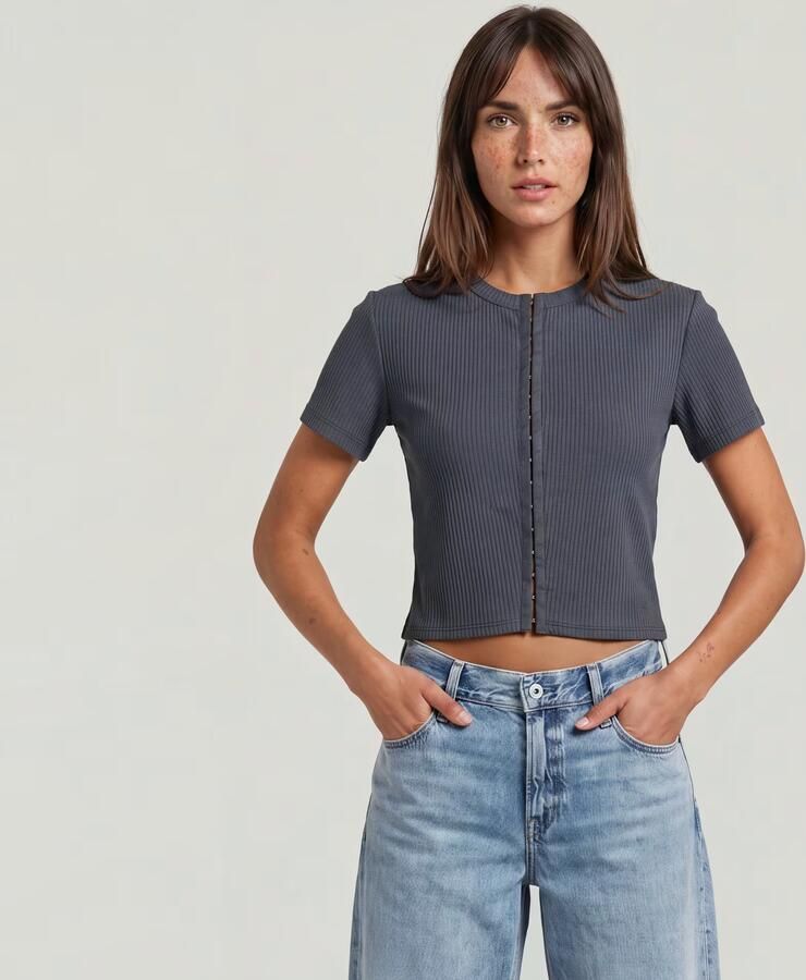 G-Star RAW Hook & Eye Slim Rib T-Shirt Grijs Dames - Foto 3