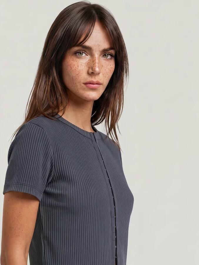G-Star RAW Hook & Eye Slim Rib T-Shirt Grijs Dames - Foto 4