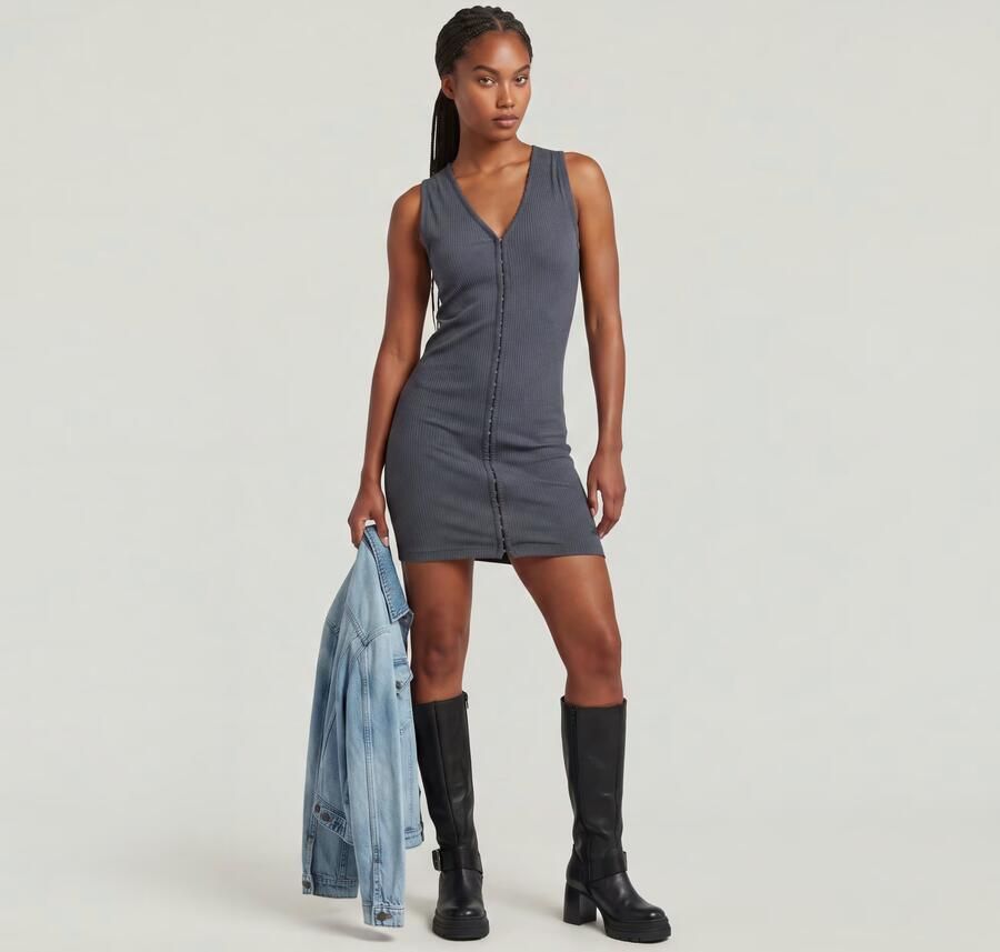 G-Star RAW Hook & Eye Slim Rib T-Shirtjurk Grijs Dames - Foto 6