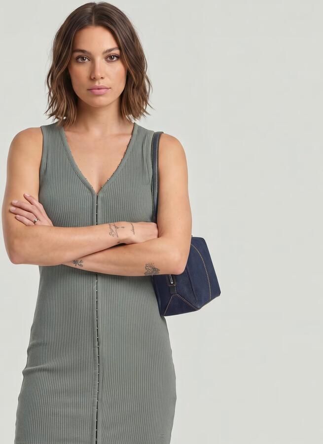 G-Star RAW Hook & Eye Slim Rib T-Shirtjurk Groen Dames - Foto 4