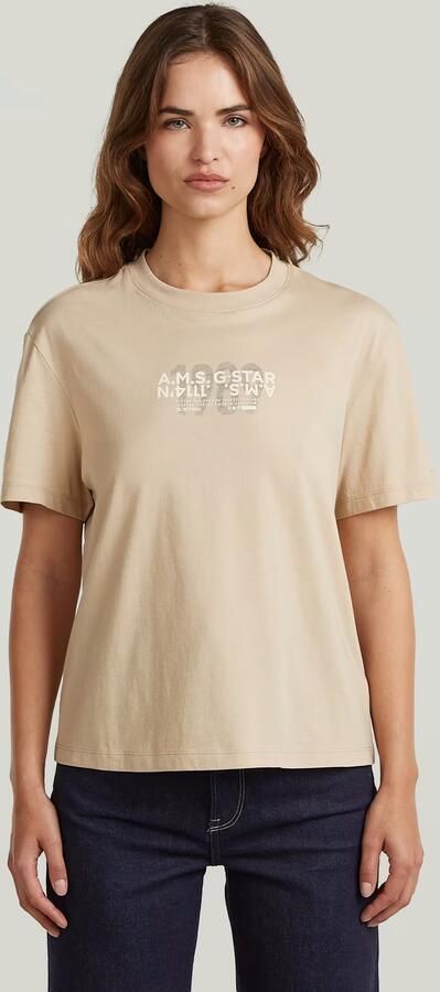 G-Star RAW Inside Print T-Shirt Beige Dames
