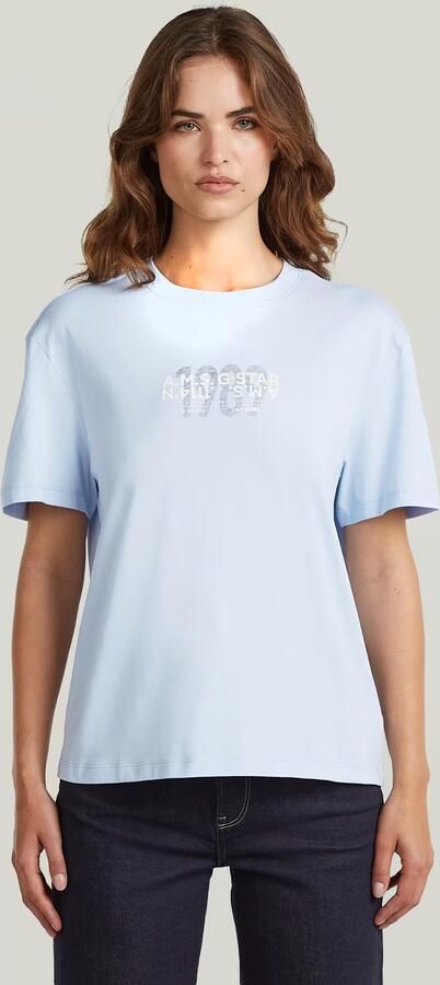 G-Star RAW Inside Print T-Shirt Lichtblauw Dames