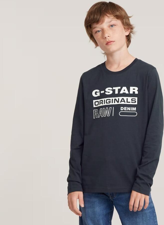 G-Star Raw longsleeve t-shirt l\s regular donkerblauw wit Jongens Katoen Ronde hals 152 - Foto 7