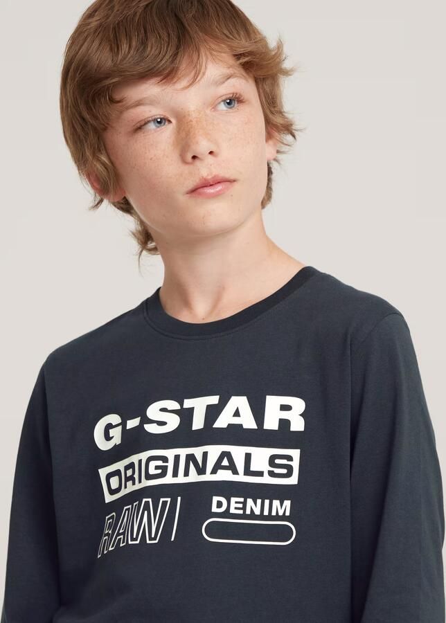 G-Star Raw longsleeve t-shirt l\s regular donkerblauw wit Jongens Katoen Ronde hals 152 - Foto 6
