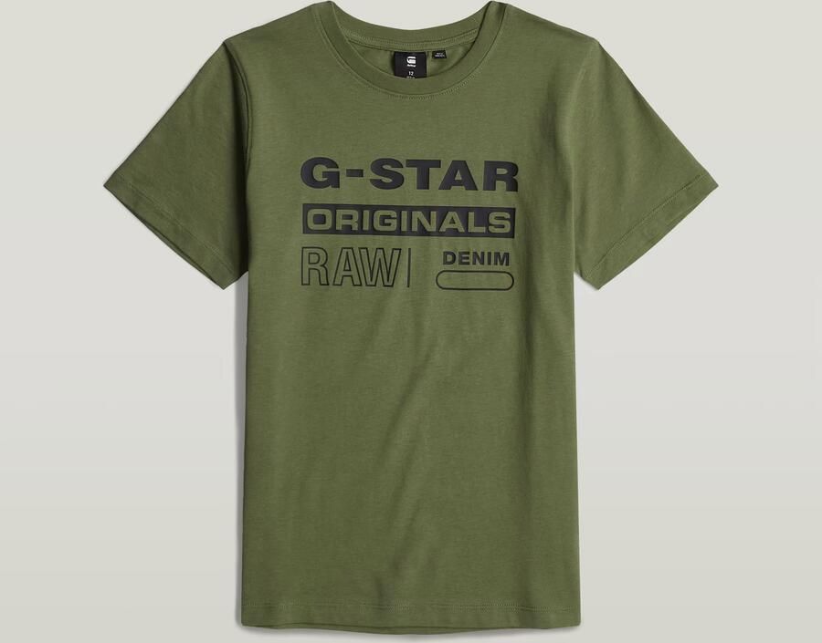 G-Star Raw T-shirt t-shirt s\s regular met printopdruk mosgroen Jongens Katoen Ronde hals 140 - Foto 3
