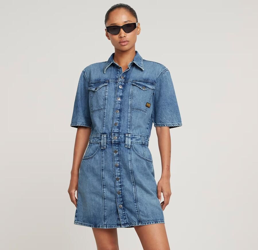 G-Star RAW Jurk Biker Midden blauw Dames - Foto 7