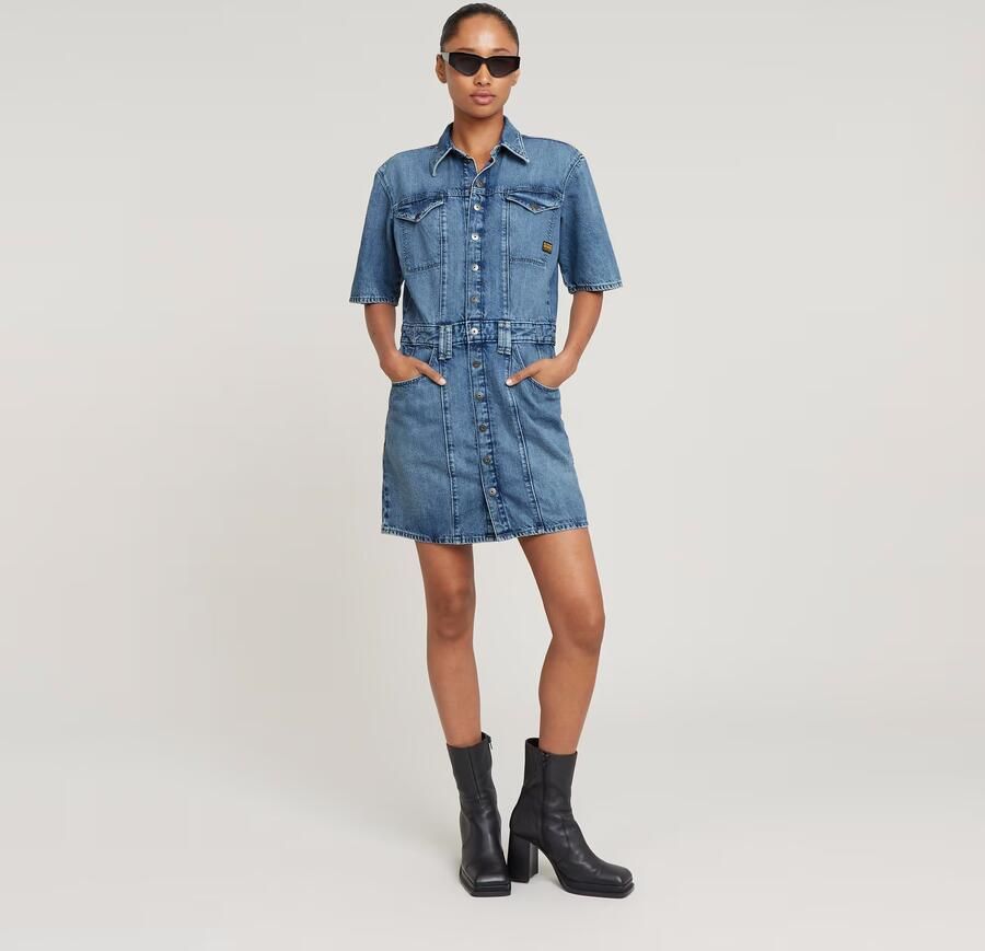 G-Star RAW Jurk Biker Midden blauw Dames - Foto 5