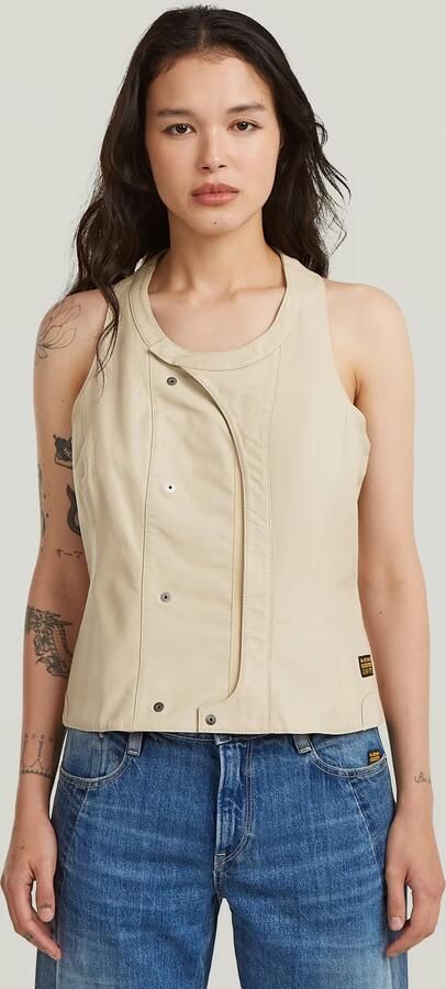 G-Star RAW Leather Gilet Beige Dames