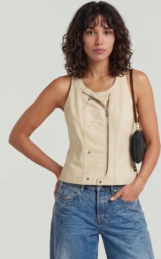 G-Star RAW Leather Gilet Beige Dames - Foto 6