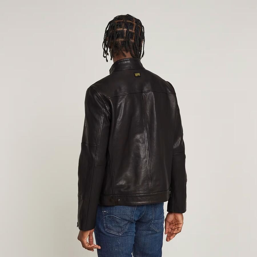 G-Star RAW Lederen Bikerjack Zwart Heren