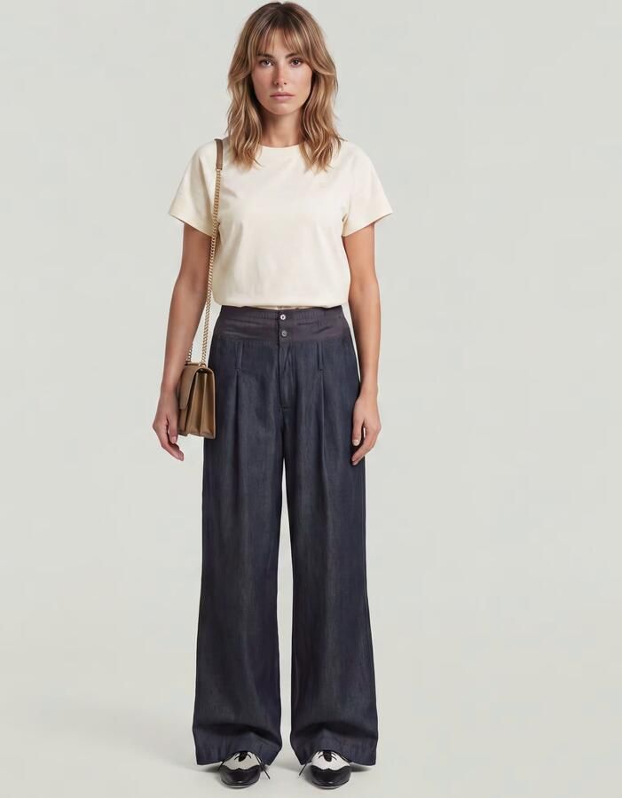 G-Star RAW Lightweight Fluid Wide Leg Broek Donkerblauw Dames - Foto 6