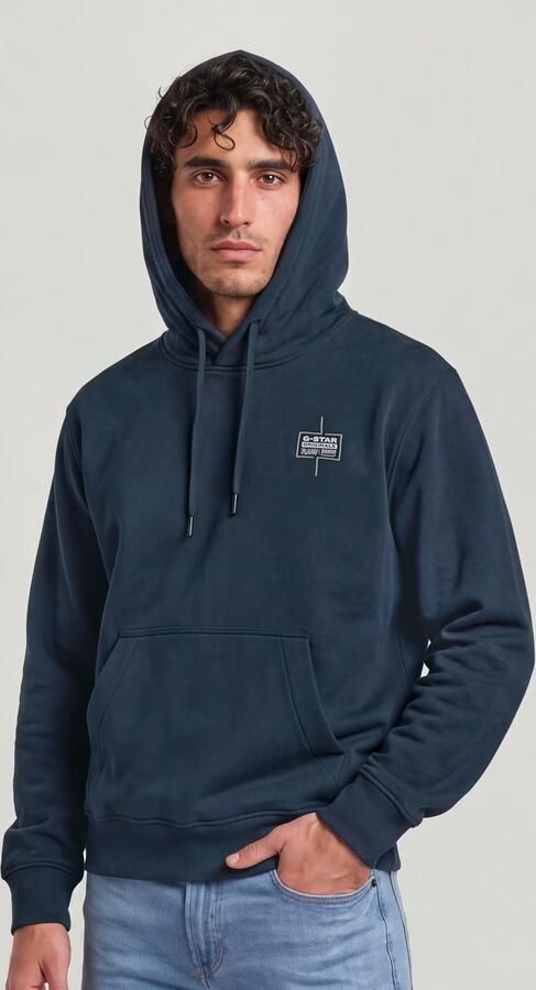 G-Star RAW Logo Hooded Sweat Long Sleeve Donkerblauw Heren - Foto 6