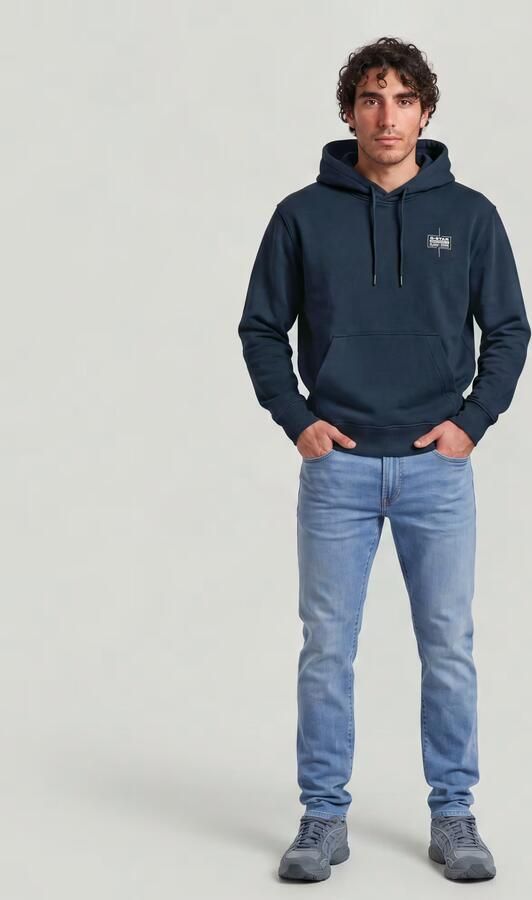 G-Star RAW Logo Hooded Sweat Long Sleeve Donkerblauw Heren - Foto 4