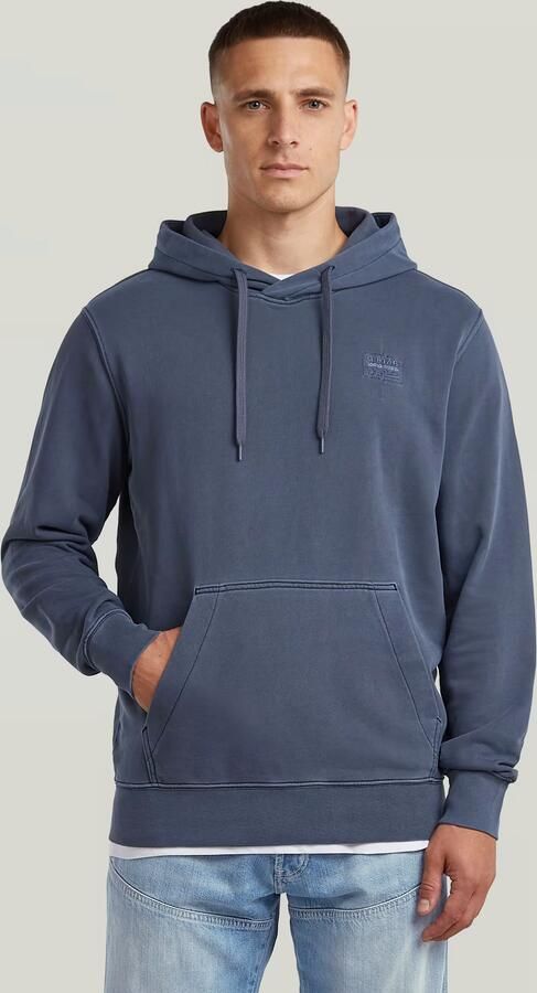 G-Star RAW Logo Overdyed Hooded Sweater Donkerblauw Heren