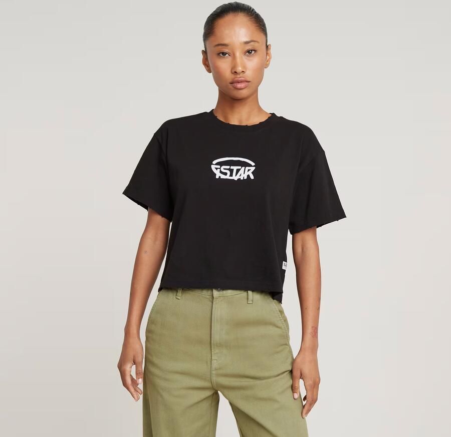 G-Star RAW Logo Relaxed Korte Top Zwart Dames
