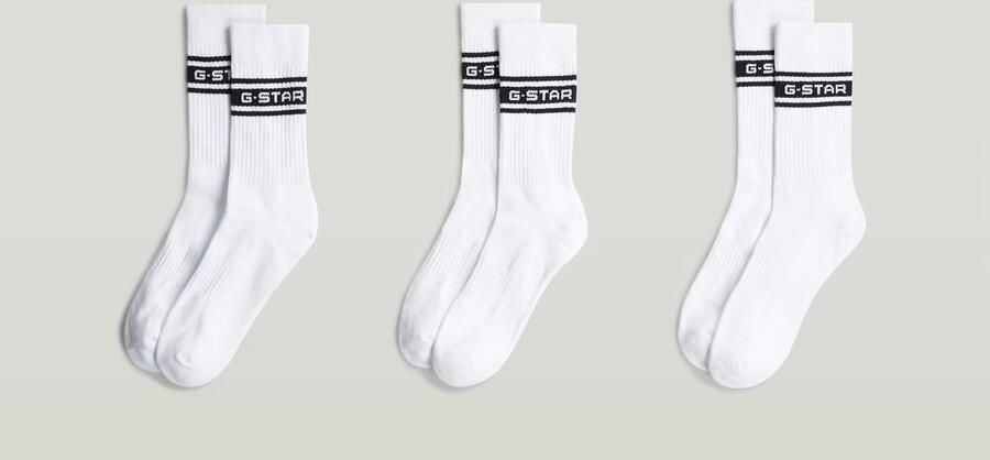 G-Star RAW Logo Sokken 3 Paar Wit Heren