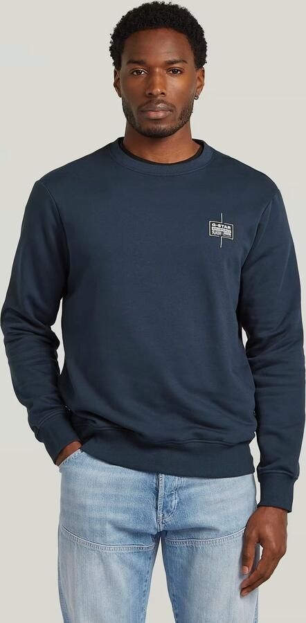 G-Star RAW Logo Sweater Donkerblauw Heren