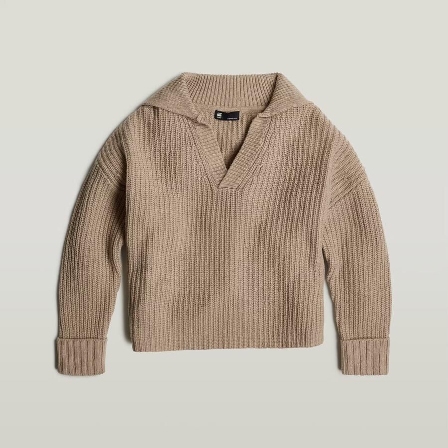 G-Star RAW Loose Polo Heavy Knitted Beige Dames - Foto 3