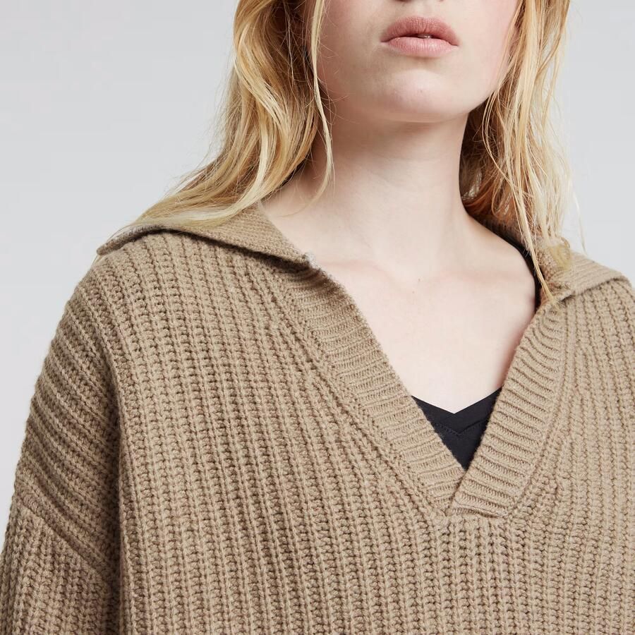 G-Star RAW Loose Polo Heavy Knitted Beige Dames - Foto 4