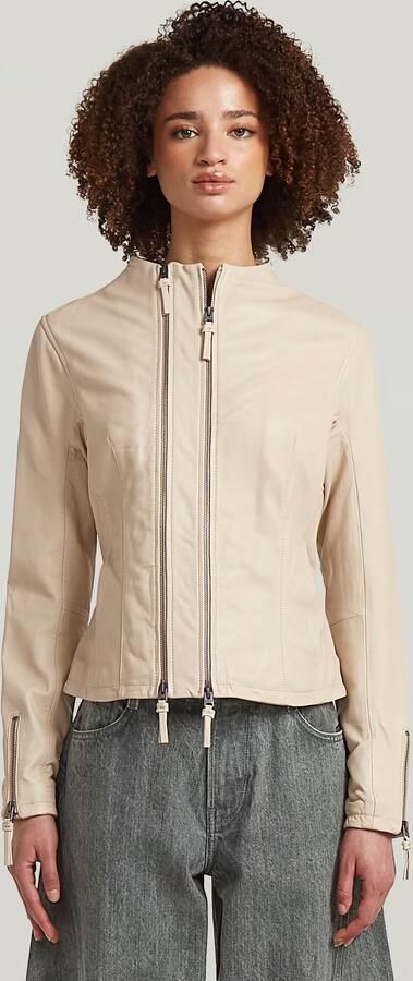 G-Star RAW Lynn Leather Biker Jack Beige Dames