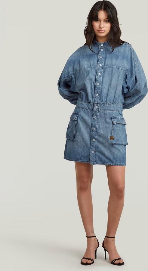 G-Star RAW Macro Balloon Jurk Midden blauw Dames - Foto 4