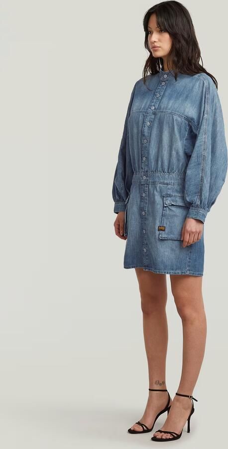 G-Star RAW Macro Balloon Jurk Midden blauw Dames - Foto 5