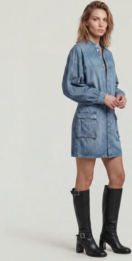 G-Star RAW Macro Balloon Jurk Midden blauw Dames - Foto 5